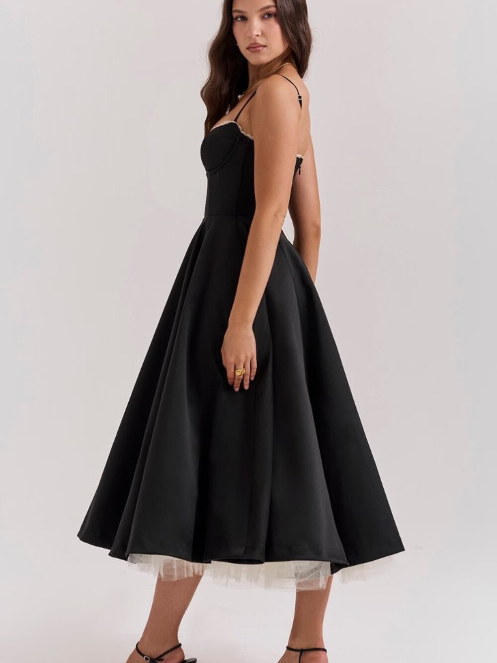 House of CB Mademoiselle Black Tulle Midi Dress - Picture 4 of 9